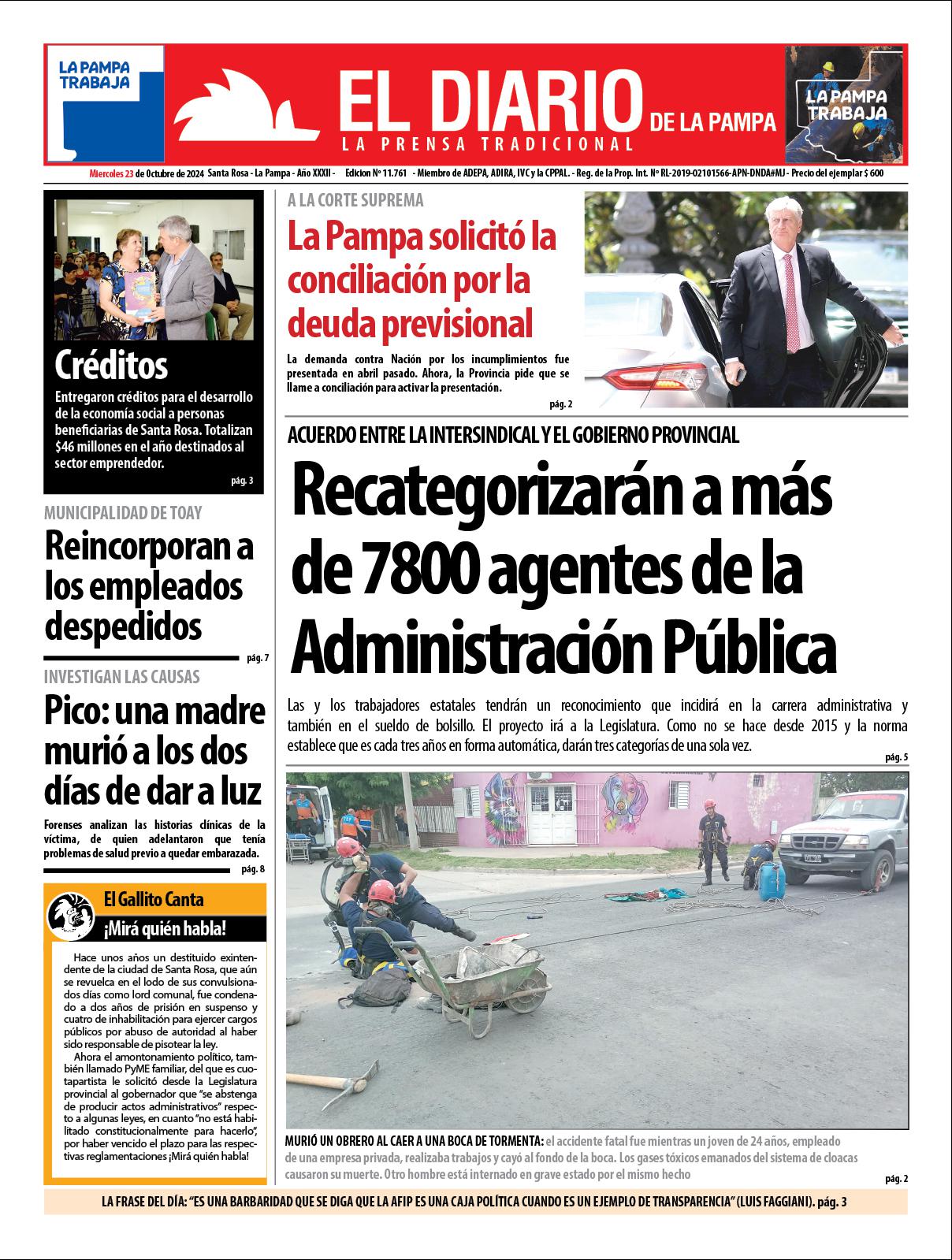 Tapa de El Diario en papel  mieacutercoles 23 de octubre de 2024